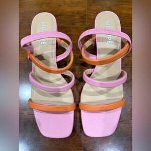 Maripe Pink and Orange Multi-Strap Square-Toe Sandals